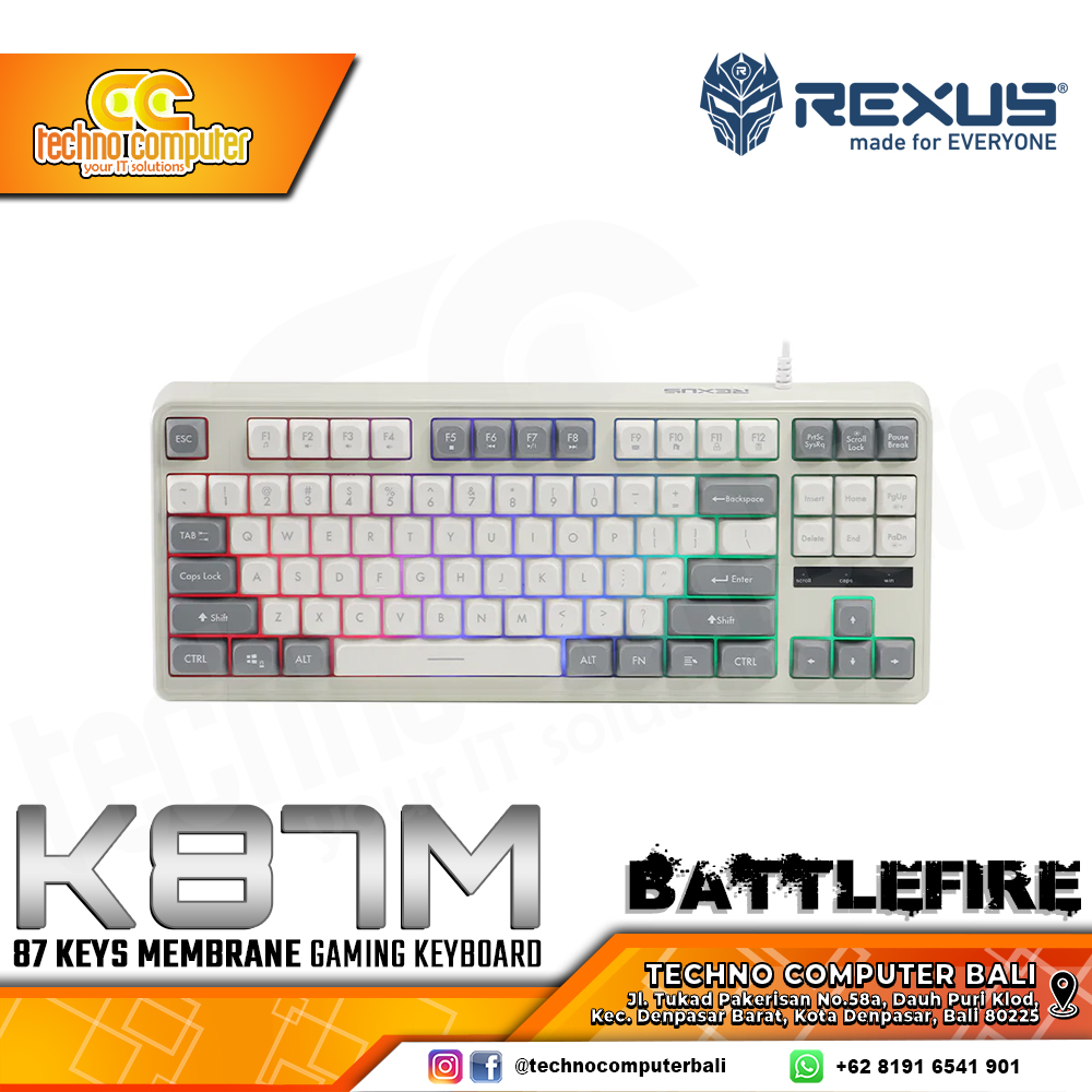REXUS BATTLEFIRE K87M TKL White/Grey - Gaming Keyboard