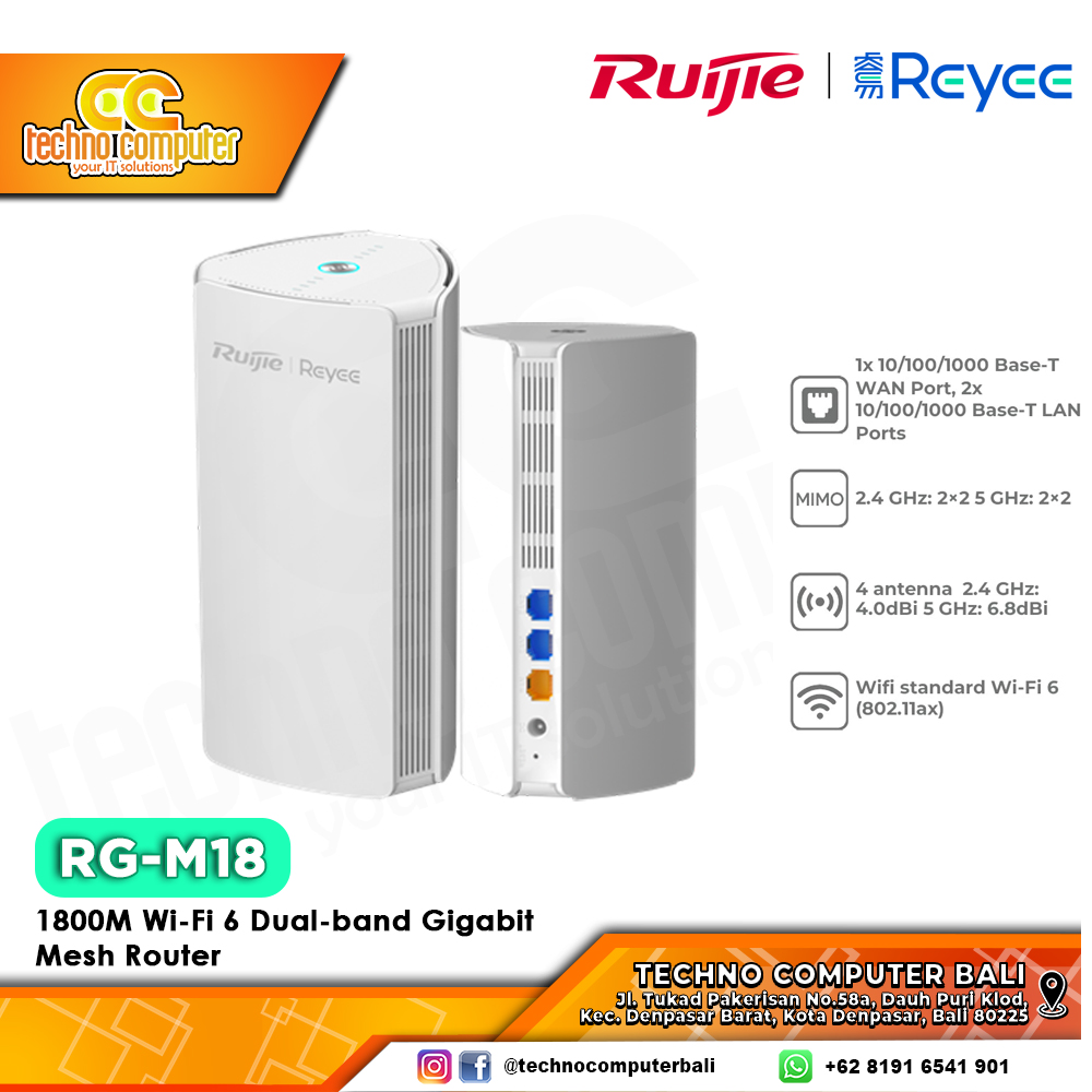 ROUTER RUIJIE/REYEE RG-M18 1800M Wi-Fi 6 Dual-band Gigabit Mesh Router