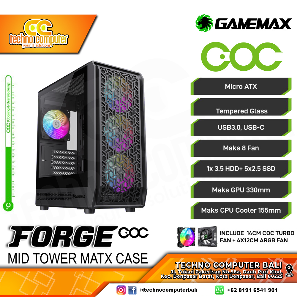 CASING GAMEMAX FORGE COC - Mid Tower mATX Case Tempered Glass (Free 4x ARGB Fan)