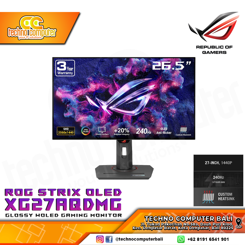 ASUS ROG STRIX OLED XG27AQDMG Gaming Monitor - 27 inch, QHD (2560 x 1440), OLED, 240Hz, 0.03ms