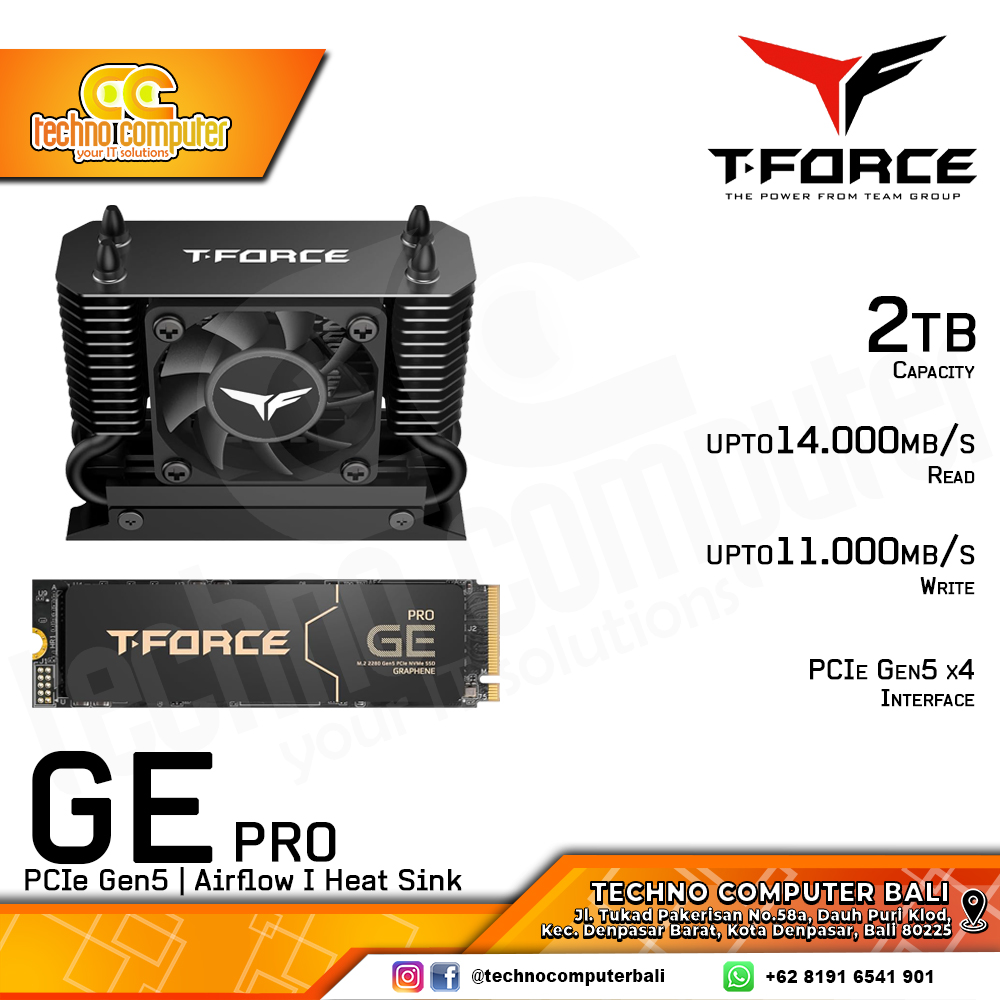 SSD T-FORCE GE PRO With Dark Airflow I Cooler M.2 NVMe 2280 PCIe Gen5 x4 - 2TB