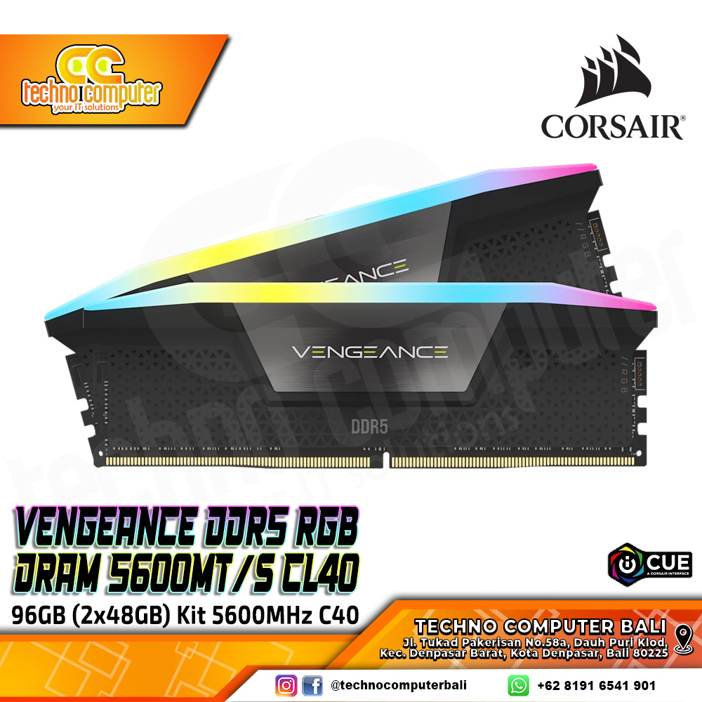 DDR5 CORSAIR VENGEANCE RGB 96GB (2x48GB) Kit 5600MHz CL40 - BLACK