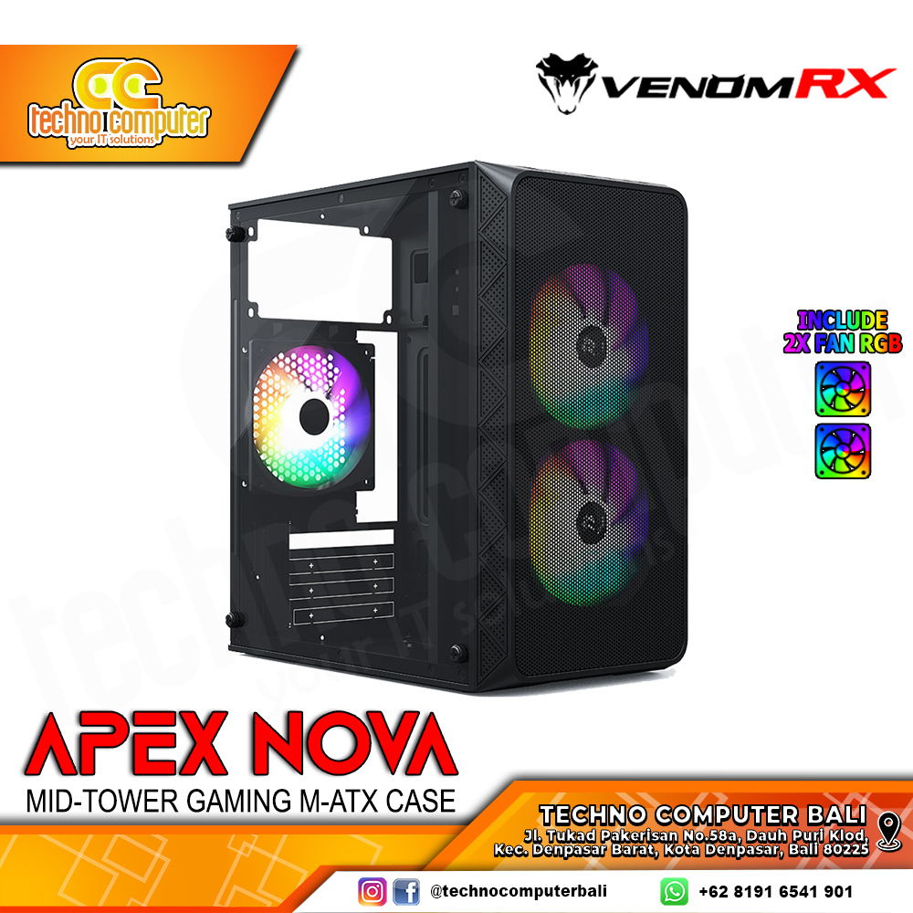 CASING VENOMRX APEX NOVA - Mid Tower mATX Case Tempered Glass (Free 2x RGB Fan)