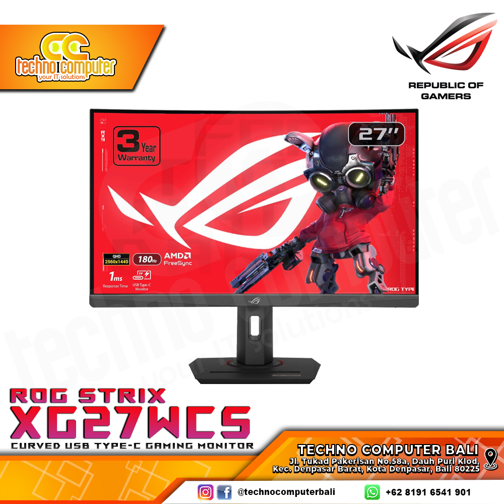 ASUS ROG STRIX XG27WCS Curved Gaming Monitor - 27 inch, WQHD (2560 x 1440), VA, 180Hz, 1ms