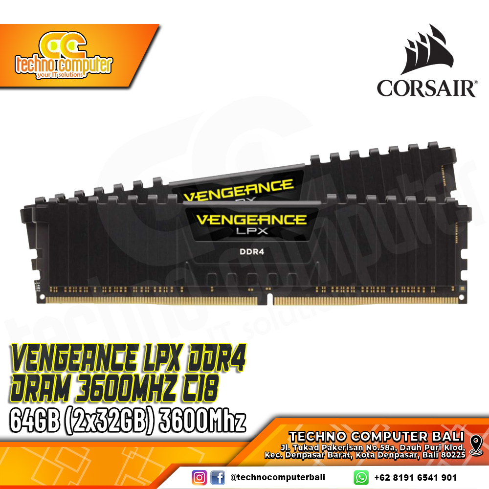 DDR4 CORSAIR VENGEANCE LPX 64GB (2x32GB) Kit 3600Mhz - Black