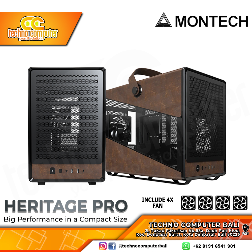 CASING MONTECH HERITAGE PRO Black - Mid Tower mATX Case Tempered Glass (Free 4x Fan)