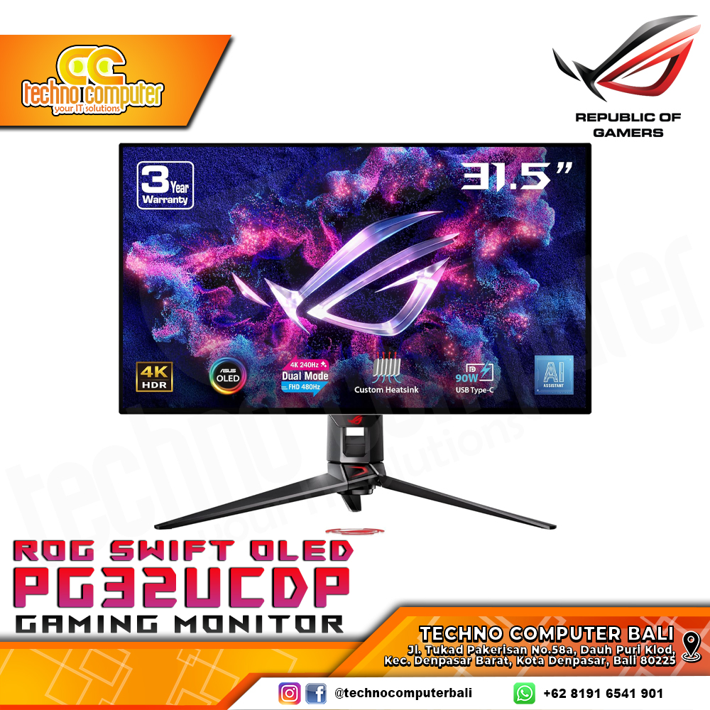 ASUS ROG Swift OLED PG32UCDP Gaming Monitor - 32 inch, 4K (3840x2160), OLED, 240Hz, 0.03ms