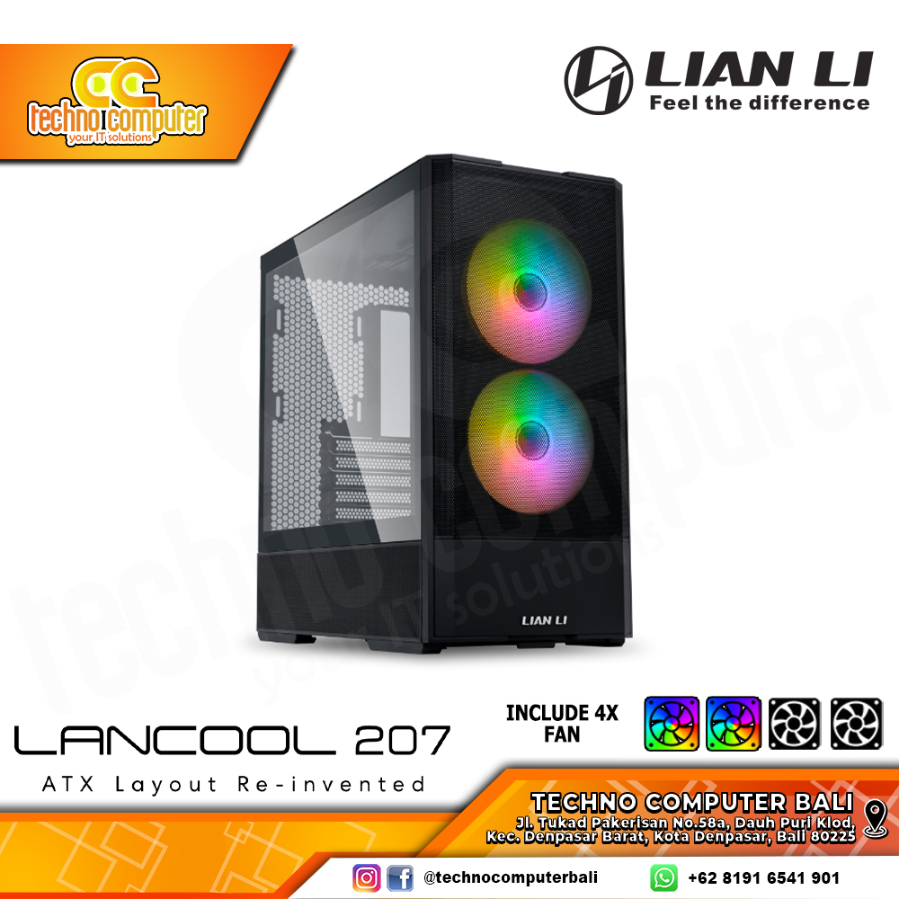 CASING LIAN LI LANCOOL 207 RGB Black - Mid Tower ATX Case Tempered Glass (Free 2x ARGB Fan)