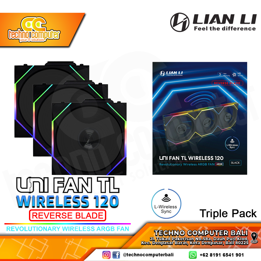 FAN CASING LIAN LI UNI FAN TL 120 REEVERSE BLADE Wireless Black - 120mm Triple Pack ARGB Fan
