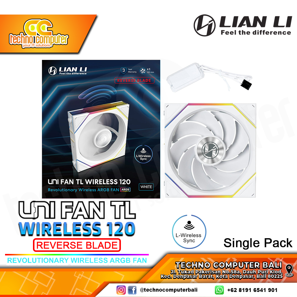 FAN CASING LIAN LI UNI FAN TL 120 REVERSE BLADE Wireless White - 120mm Single Pack ARGB Fan