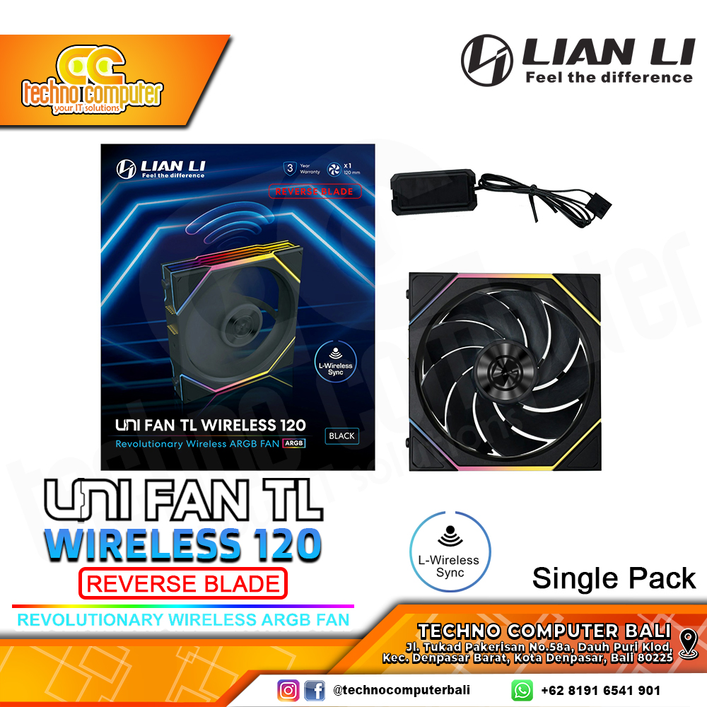 FAN CASING LIAN LI UNI FAN TL 120 REVERSE BLADE Wireless Black - 120mm Single Pack ARGB Fan