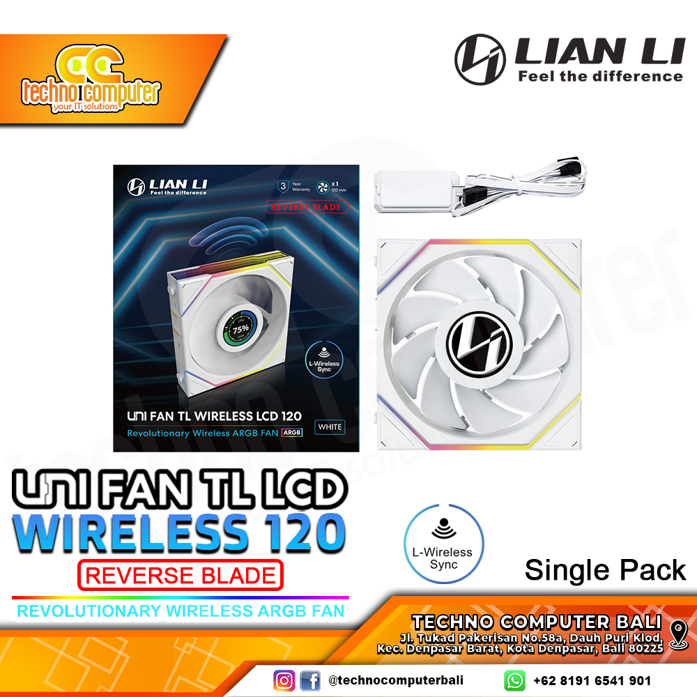 FAN CASING LIAN LI UNI FAN TL LCD 120 REVERSE BLADE Wireless White - 120mm Single Pack ARGB Fan