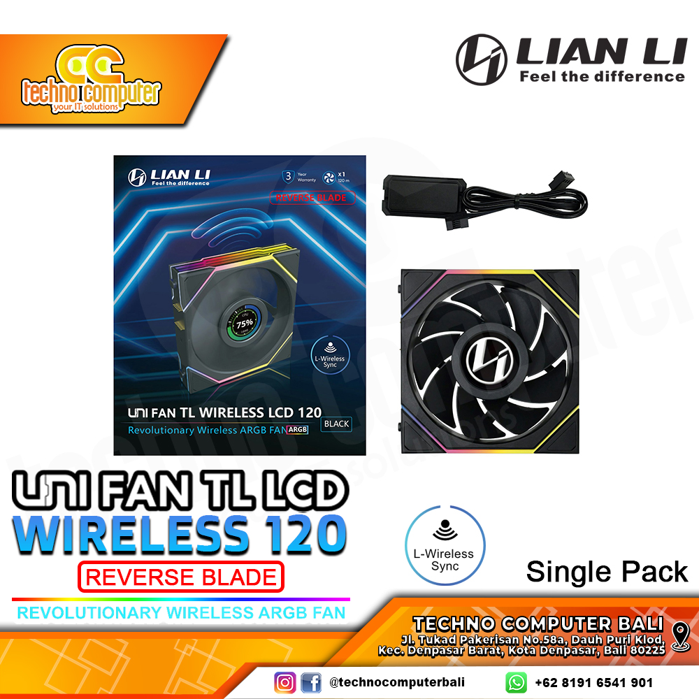 FAN CASING LIAN LI UNI FAN TL LCD 120 REVERSE BLADE Wireless Black - 120mm Single Pack ARGB Fan