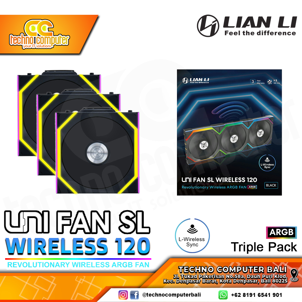 FAN CASING LIAN LI UNI FAN SL 120 Wireless Black - 120mm Triple Pack ARGB Fan
