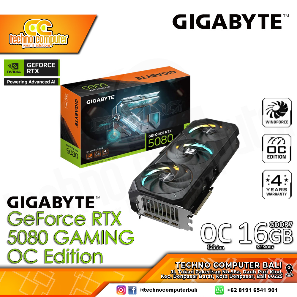 GIGABYTE NVIDIA GeForce RTX 5080 GAMING OC Edition 16GB GDDR7
