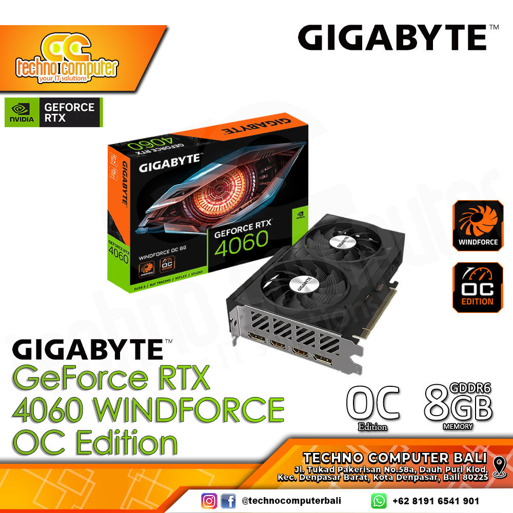 GIGABYTE NVIDIA GeForce RTX 4060 WINDFORCE OC Edition 8GB GDDR6