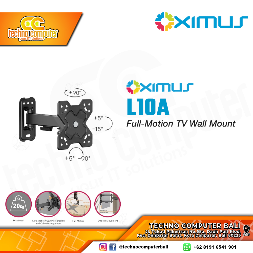 Bracket Monitor TV 13-43inch OXIMUS L10A Full Motion Wall Mount Bracket - Black