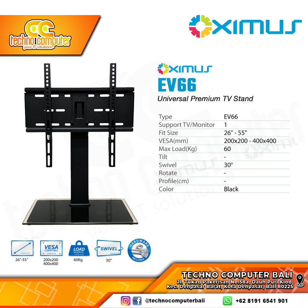 Bracket Monitor TV 26-55inch OXIMUS EV-66 Universal Premium TV Stand Glass Base