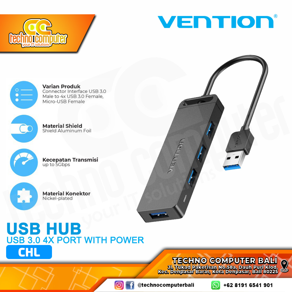 VENTION USB HUB 3.0 4x Port with Power Super Speed - CHL 0.5M