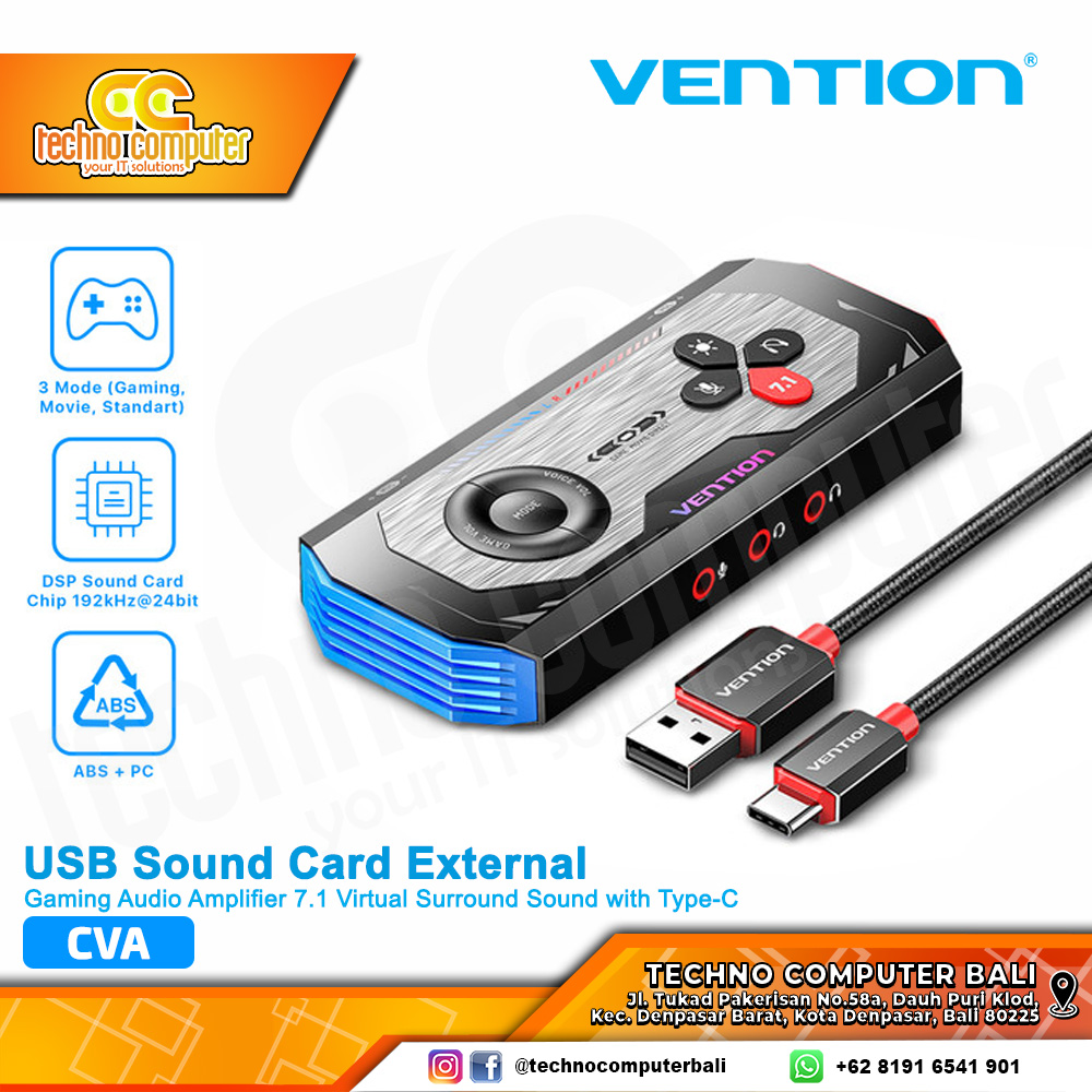 VENTION USB Sound Card External Gaming Audio Amplifier 7.1 High Fidelity Sound Quality - CVA 1.5M