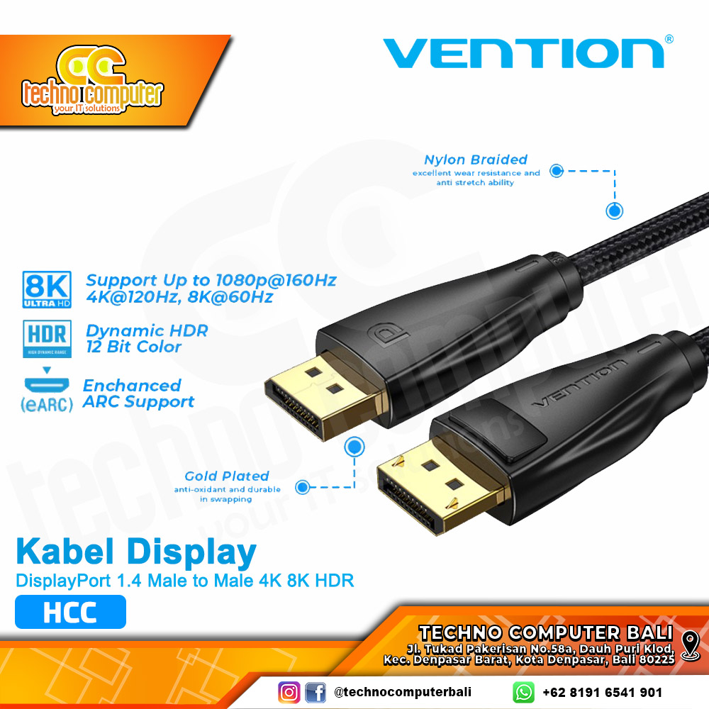 VENTION KABEL DISPLAY - Kabel DisplayPort - DisplayPort 1.4 Male to Male 4K 8K HDR - HCC 1.5M