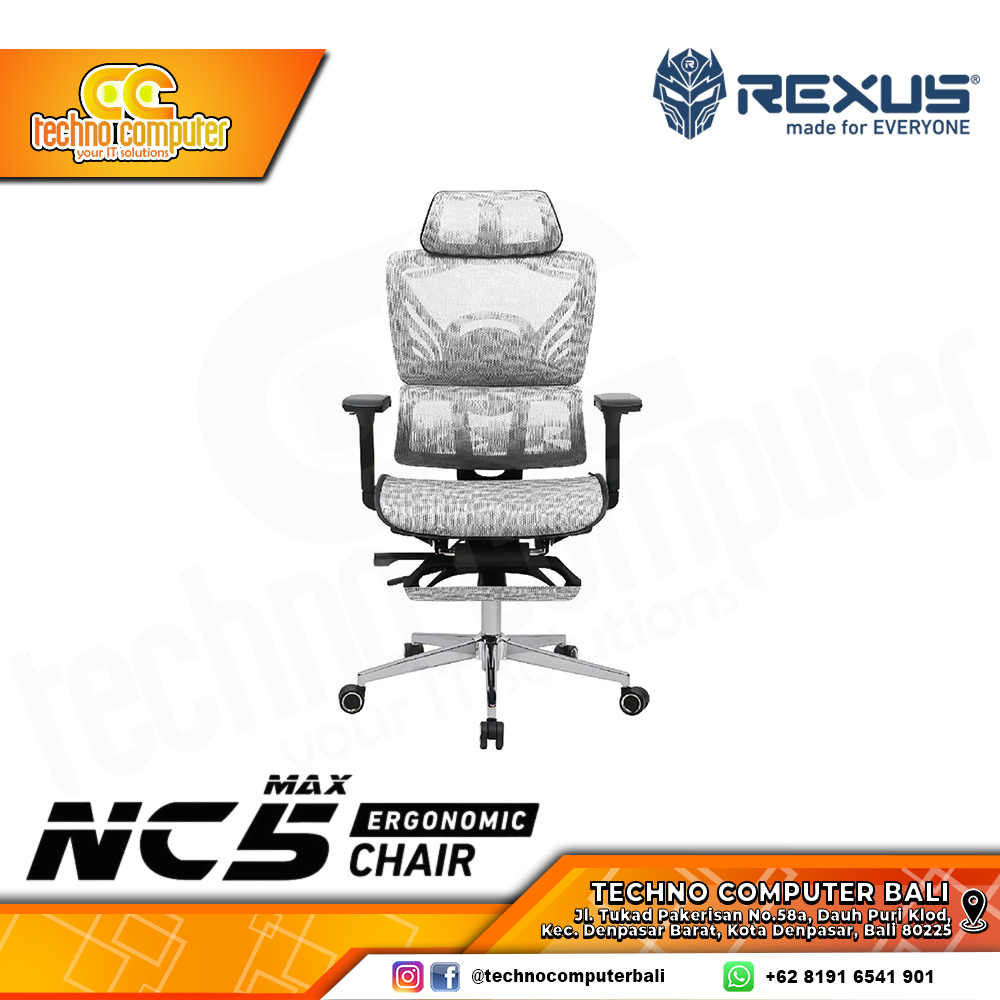 KURSI OFFICE REXUS NC5 MAX FOOTREST ERGONOMIC CHAIR - LIGHT GREY
