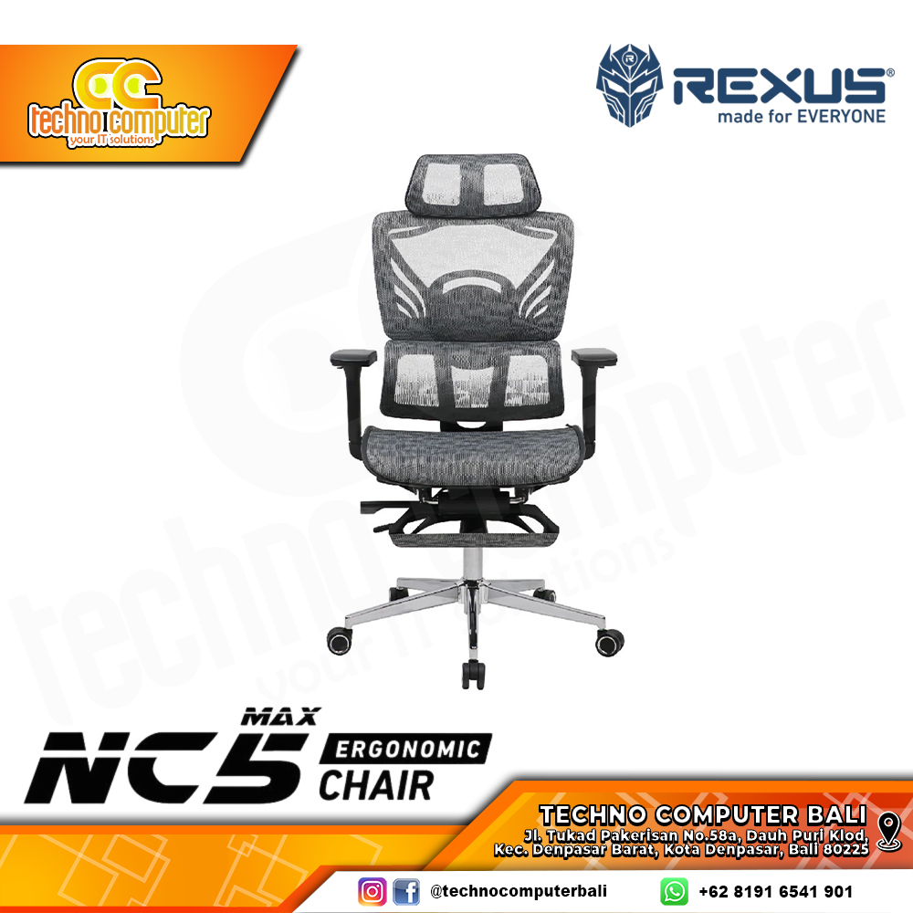 KURSI OFFICE REXUS NC5 MAX FOOTREST ERGONOMIC CHAIR - DARK GREY