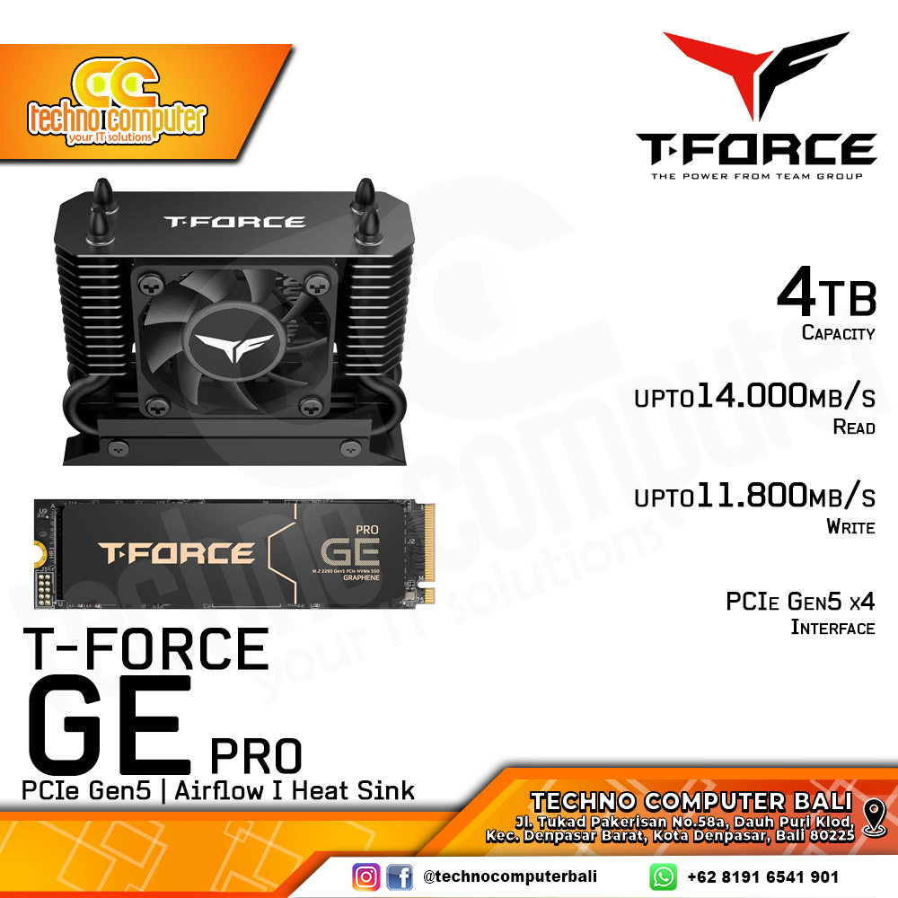SSD T-FORCE GE PRO With Dark Airflow I Cooler M.2 NVMe 2280 PCIe Gen5 x4 - 4TB