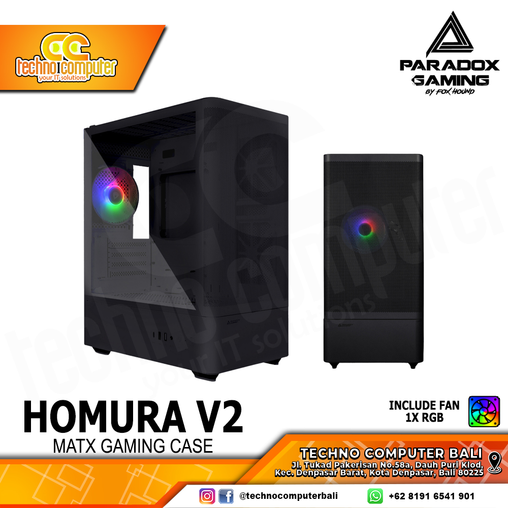CASING PARADOX GAMING HOMURA V2 Black - Mid Tower mATX Case Tempered Glass (Free 1x RGB Fan)