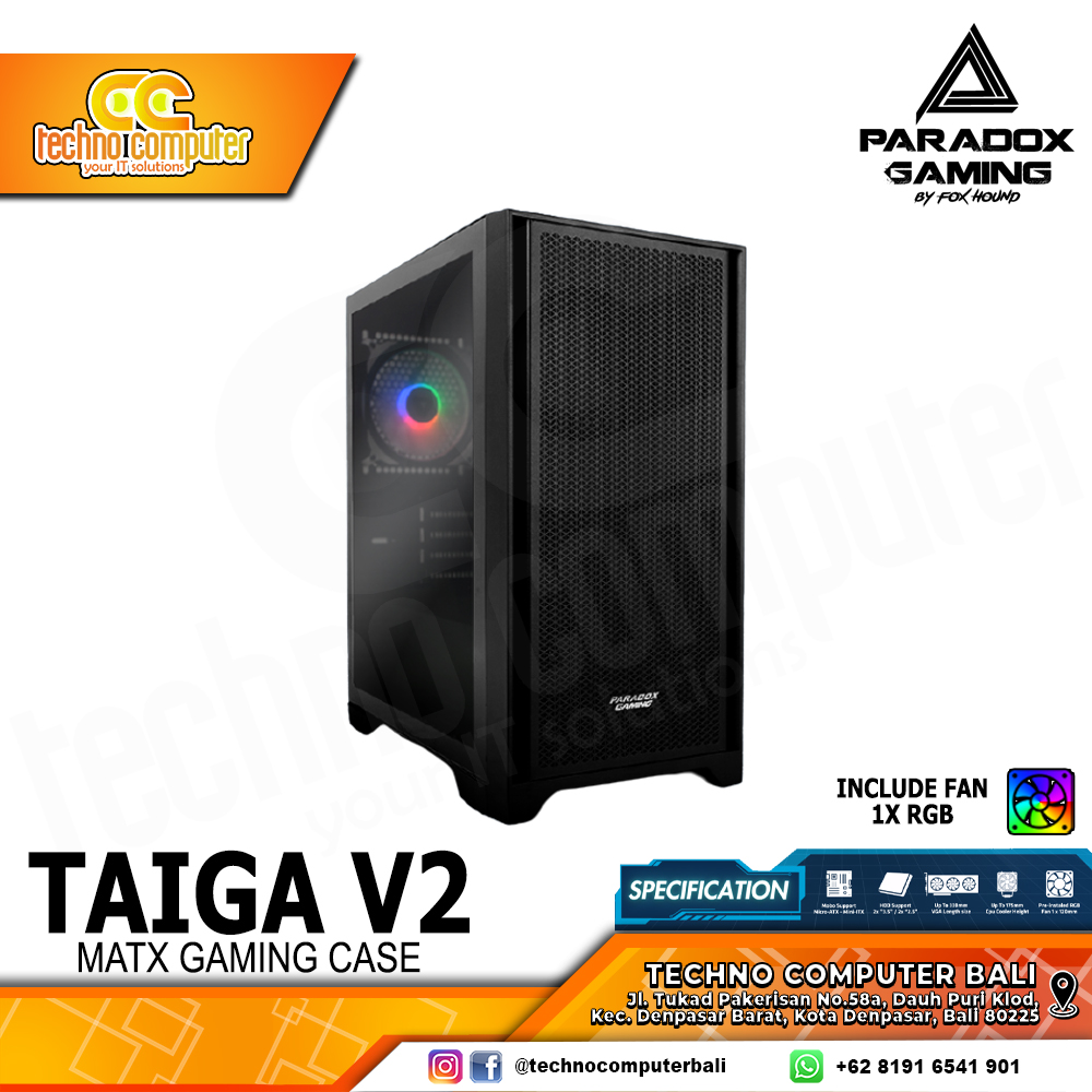 CASING PARADOX GAMING TAIGA V2 Black - Mid Tower mATX Case Tempered Glass (Free 1x RGB Fan)