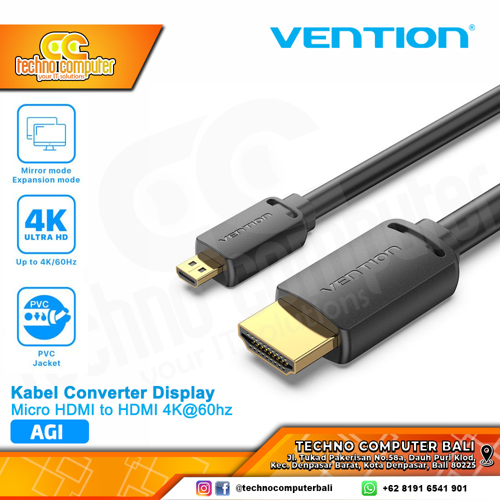 VENTION KABEL CONVERTER DISPLAY - Micro HDMI to HDMI 4K@60hz - AGI 1.5M
