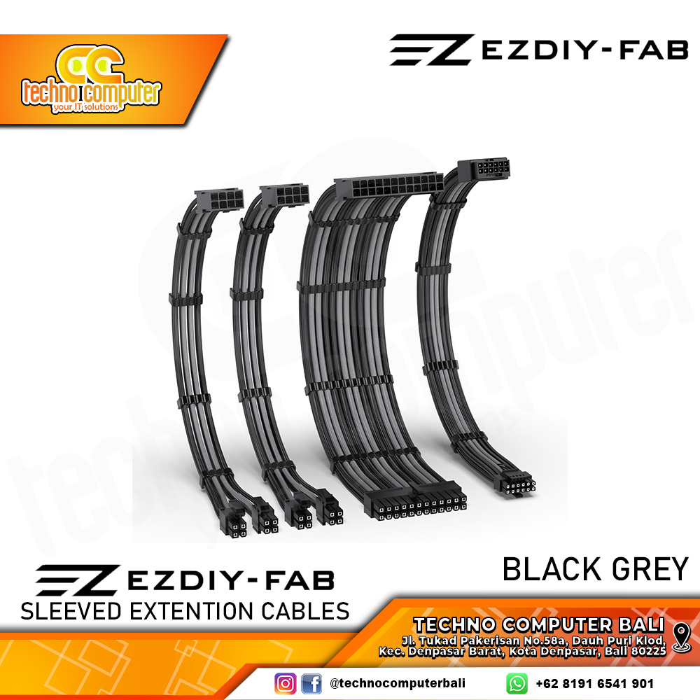 KABEL SLEEVE EZDIY-FAB 12VHPWR Sleeved Extension Cables Set - Black Grey