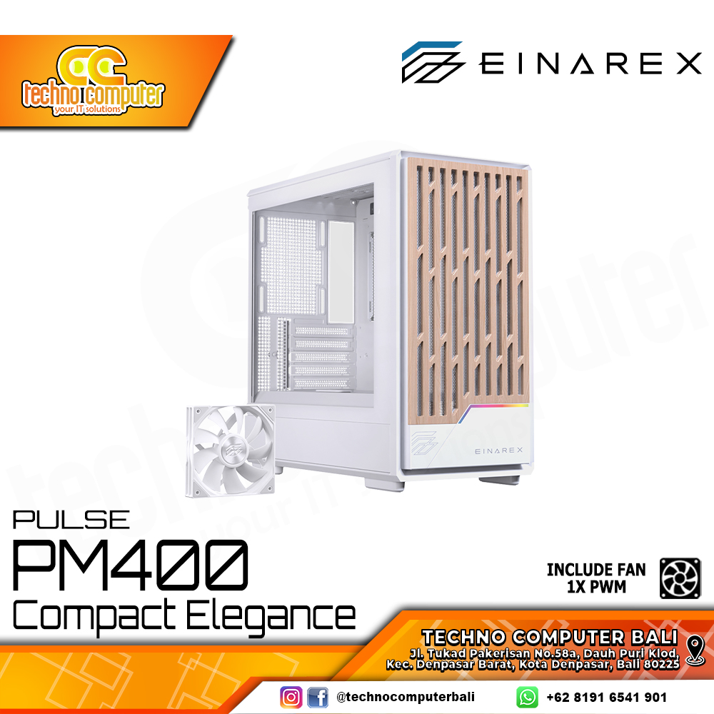 CASING EINAREX PULSE PM400 White Core - Mid Tower mATX Case Tempered Glass (Free 1x PWM Fan)