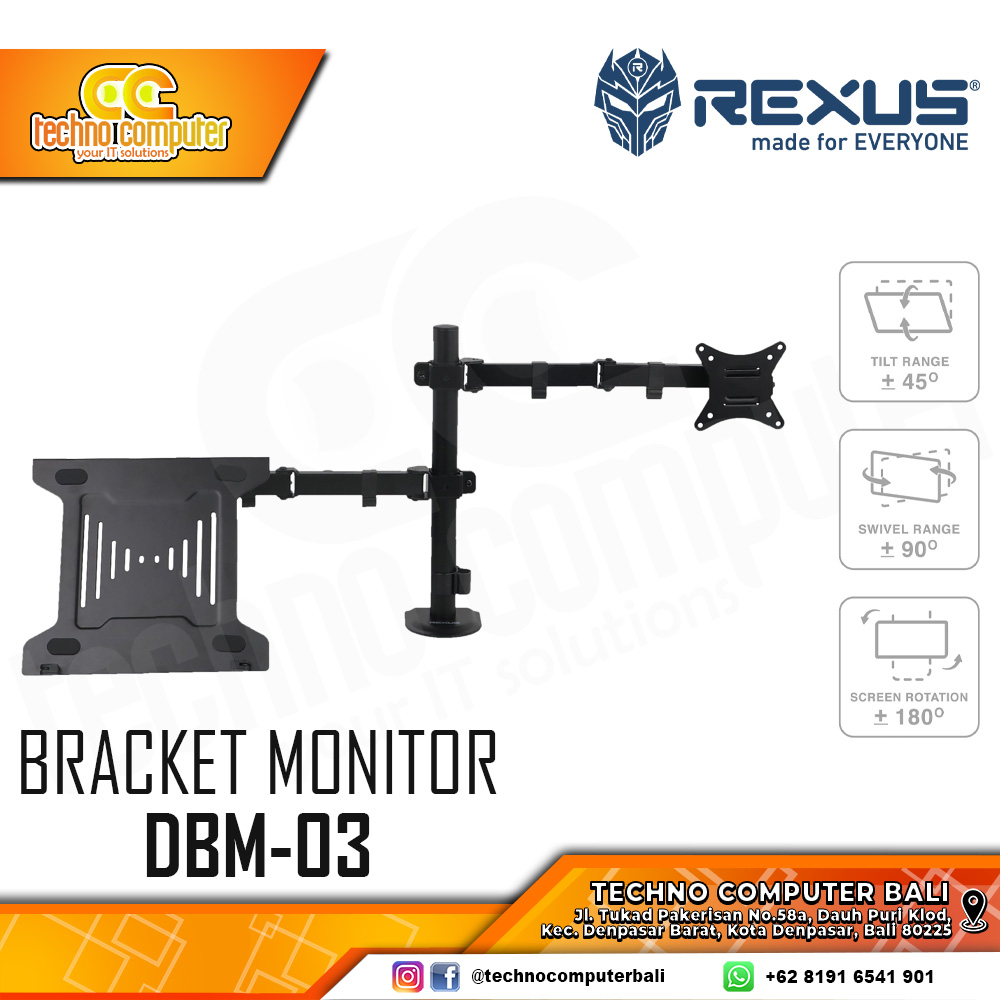 Bracket Monitor TV 17-32inch REXUS DBM-03 Articulating Single Monitor With Laptop Tray