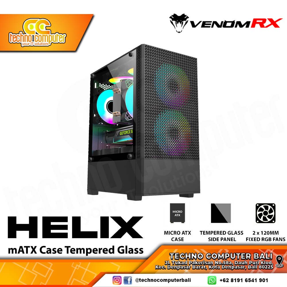 CASING VENOMRX HELIX- Mid Tower mATX Case Tempered Glass (Free 2x RGB Fan)