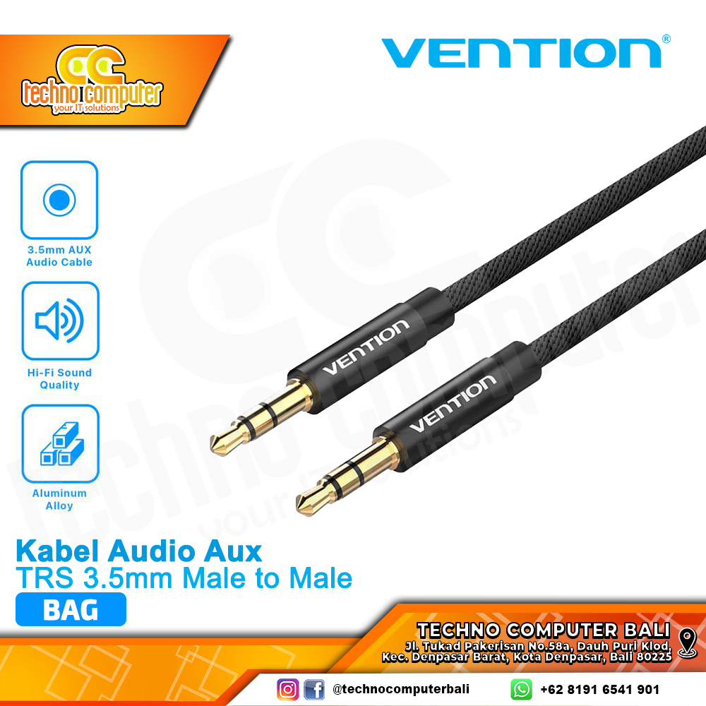 VENTION KABEL AUDIO AUX 3.5mm Male to Male Fabric Braided - BAG 2M