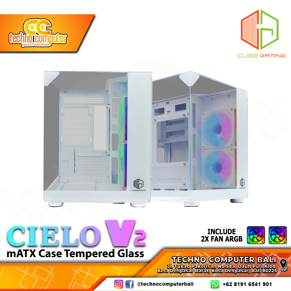 CASING CUBE GAMING CIELO V2 White - Mid Tower mATX Case Tempered Glass (Free 2x Fan RGB)