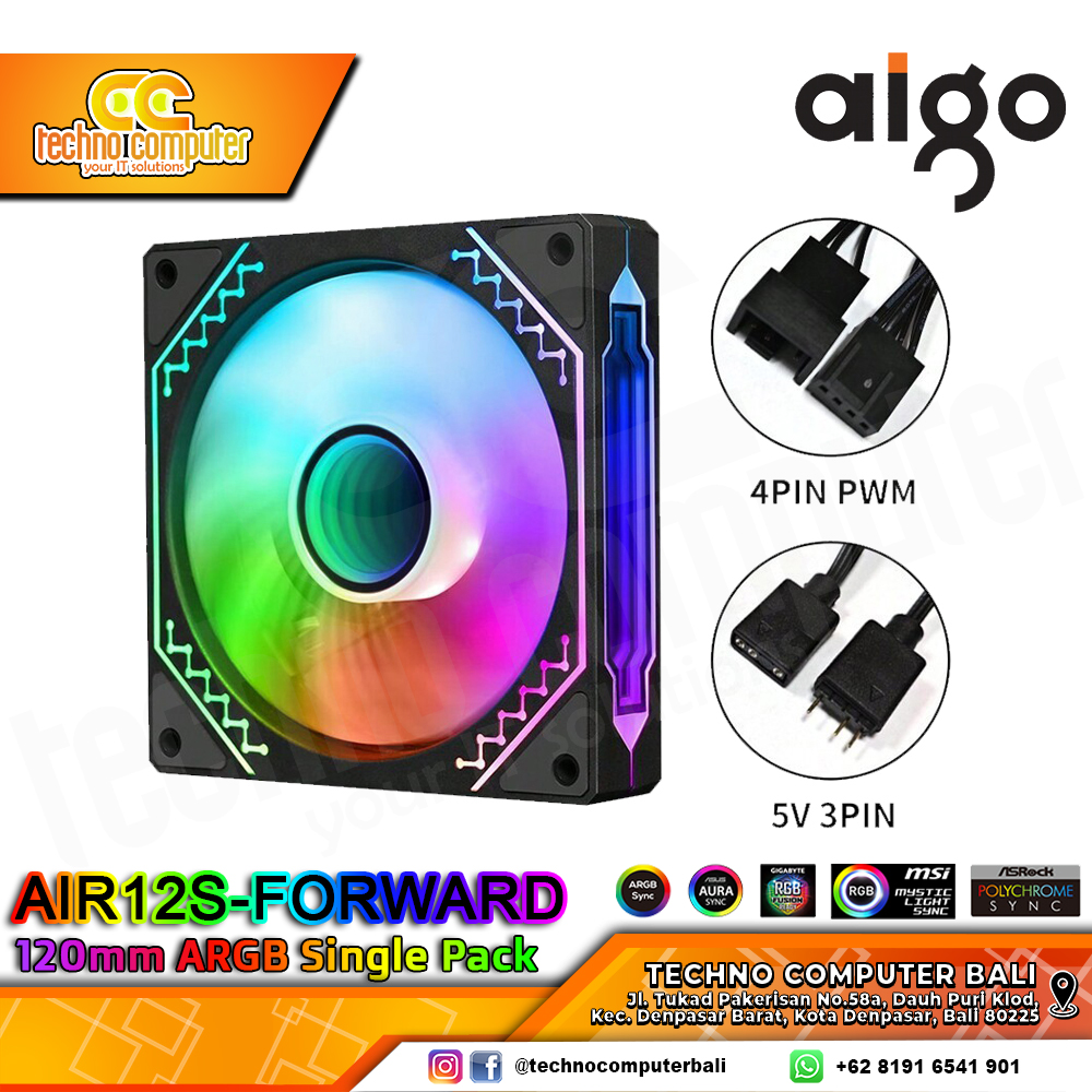 FAN CASING AIGO AIR12S BLACK - 120mm Single Pack ARGB Fan