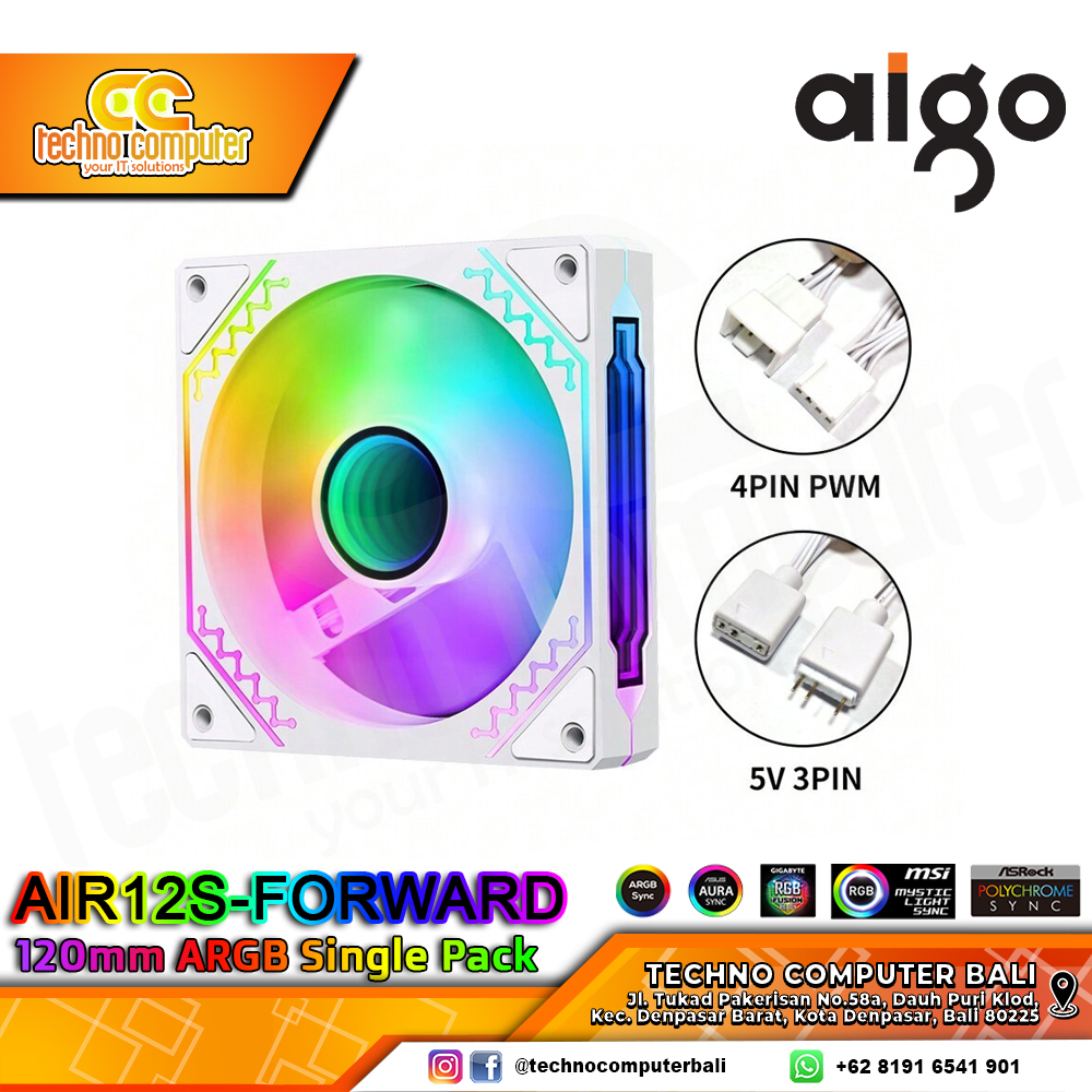 FAN CASING AIGO AIR12S WHITE - 120mm Single Pack ARGB Fan