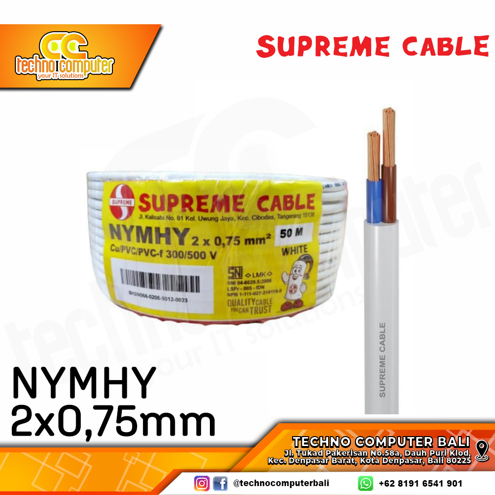 KABEL LISTRIK SUPREME NYMHY 2x0.75mm WHITE 