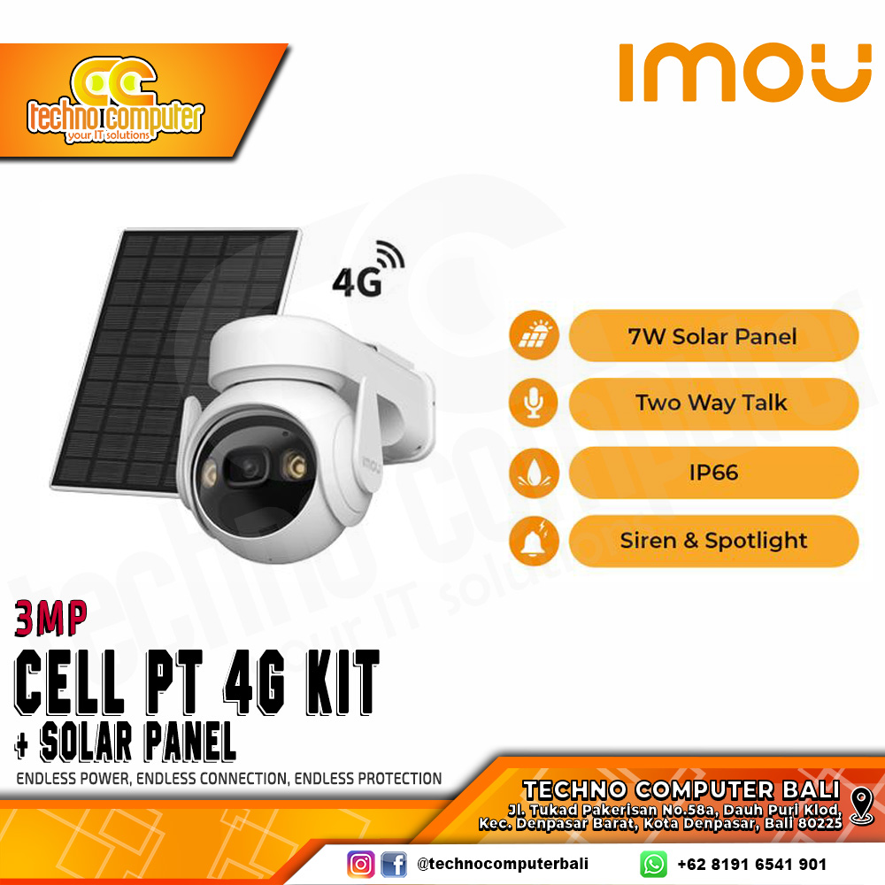 IMOU CELL PT 4G KIT with Solar Panel 3MP 2K OUTDOOR Smart Pan/Tilt 4G Battery Camera CCTV