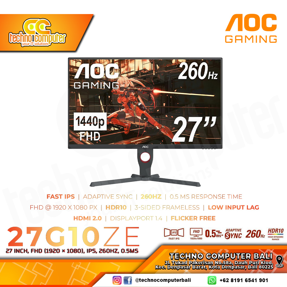 AOC 27G10ZE/70 Gaming Monitor - 27 inch, FHD (1920 × 1080), IPS, 260Hz, 0.5ms