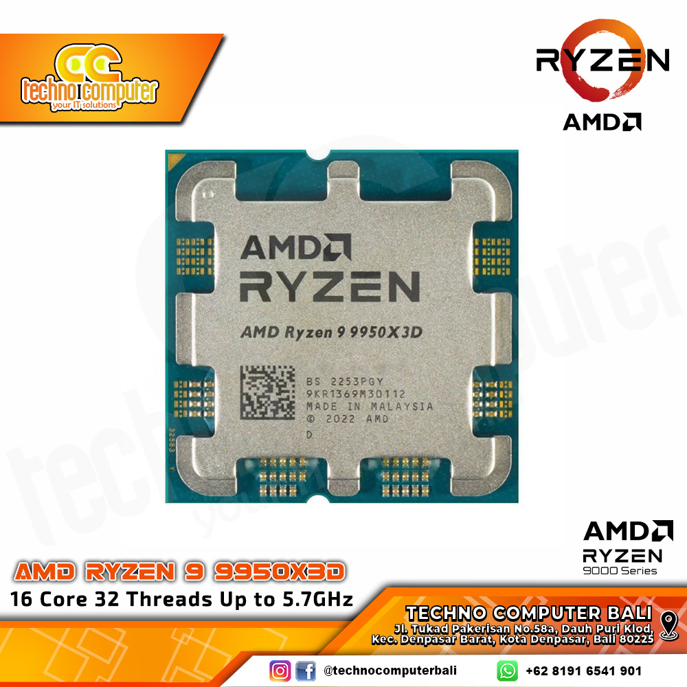 PROCESSOR AMD RYZEN 9 9950X3D - 16 Core 32 Thread Up to 5.7GHz - Socket AM5 (TRAY)