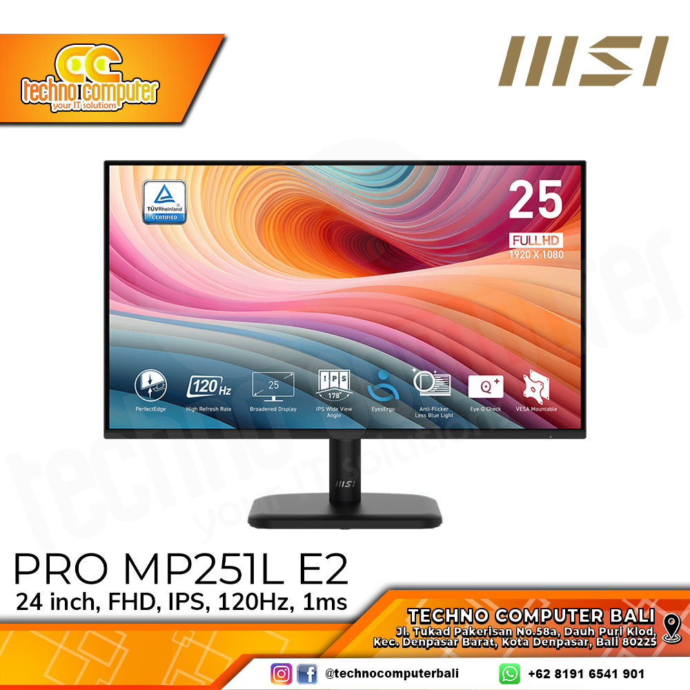 MSI PRO MP251L E2 Office Monitor - 24 inch, FHD (1920 x 1080), IPS, 120Hz, 1ms