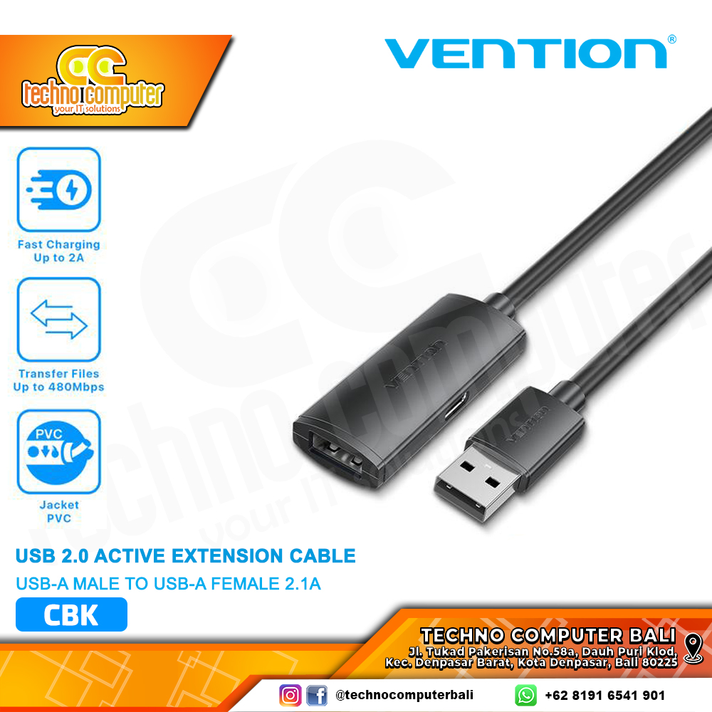 VENTION Kabel USB Extension Active USB 2.0 Male to Female with Type C Power Supply - CBK 15M