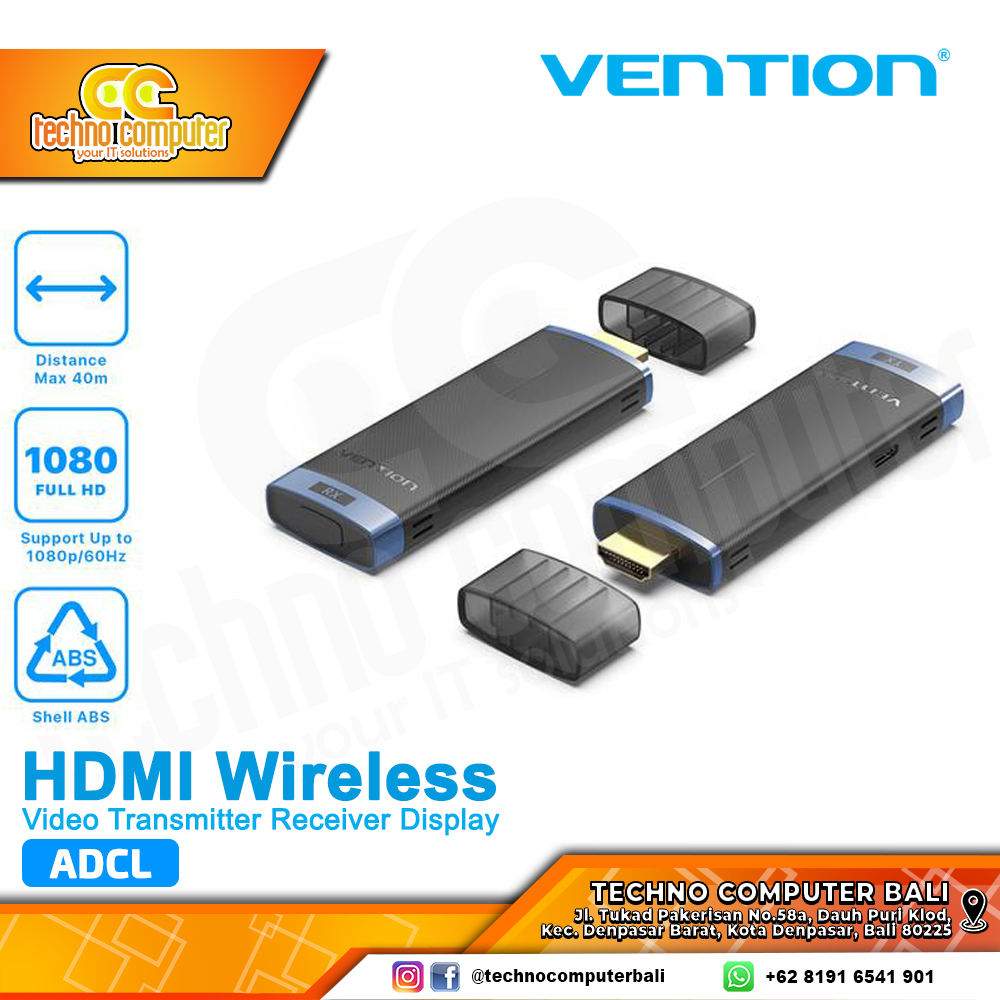VENTION Wireless HDMI Dongle Video Transmitter Receiver Display TV Full HD Blue - ADC