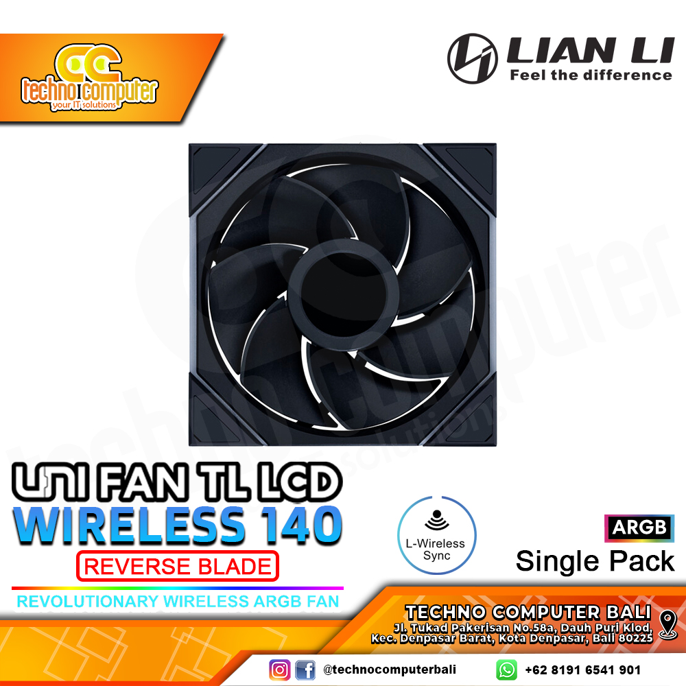 FAN CASING LIAN LI UNI FAN TL Wireless 140 REVERSE BLADE Black - 140mm Single Pack ARGB Fan