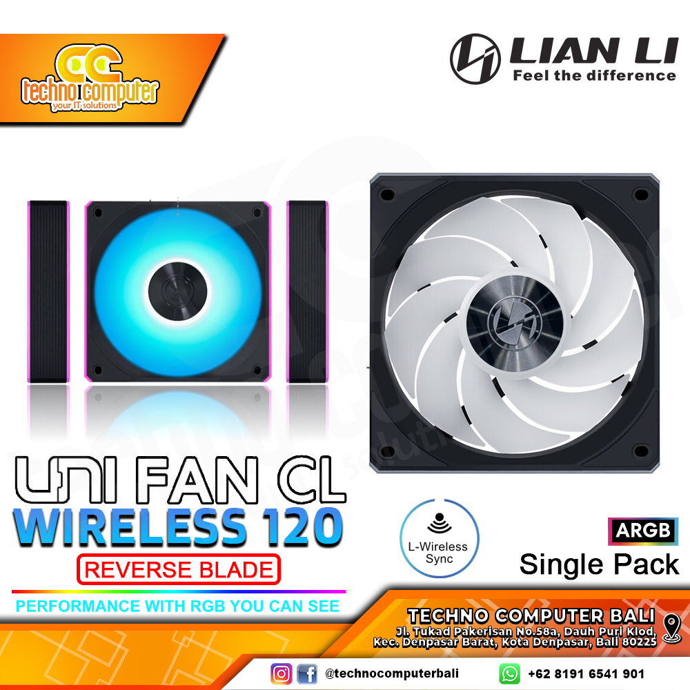 FAN CASING LIAN LI UNI FAN CL Wireless 120 REVERSE BLADE Black - 120mm Single Pack ARGB Fan