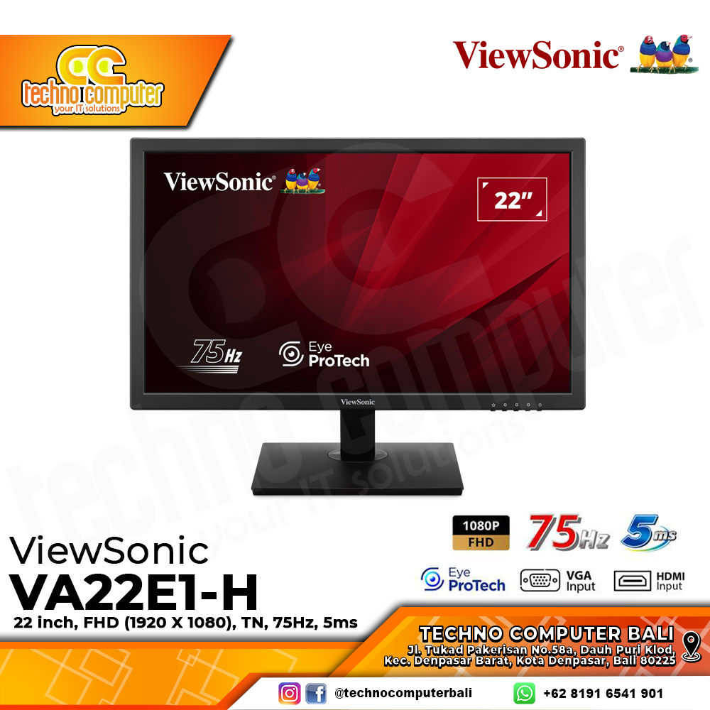 VIEWSONIC VA22E1-H LED Monitor - 22 inch, FHD (1920 X 1080), TN, 75Hz, 5ms