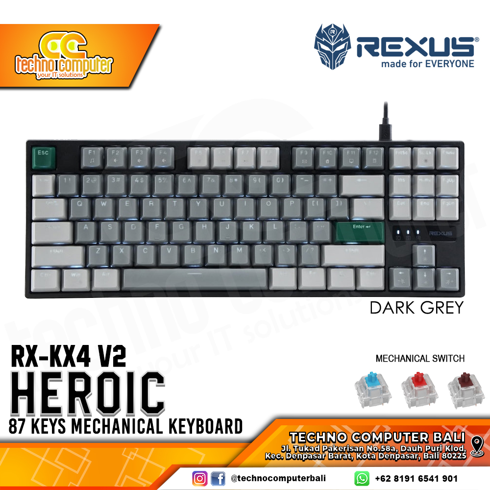 REXUS HEROIC KX4 v2 Dark Grey - Mechanical Red Switch - Gaming Keyboard